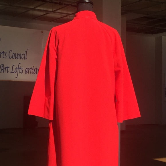 Vivid Bright Red vintage Long HouseCoat - Picture 6 of 8